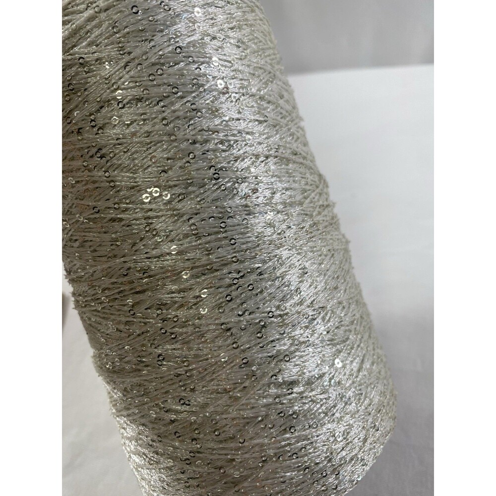 Fancy Cone Yarn White Silver Sequins Thread Clothes Needlework NW 530g #928
